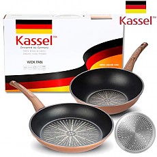 [kassel] 티타늄코팅 실리콘 손잡이 인덕션(IH) 후라이팬세트[28CM후라이팬+28CM궁중팬]