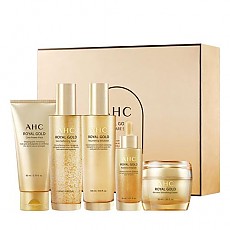 [AHC] 로얄골드 스킨케어 5종 세트(토너120ml+에멀젼120ml+앰플30ml+크림50ml+파워팩80ml)_미백주름개선/리얼골드+프로폴리스